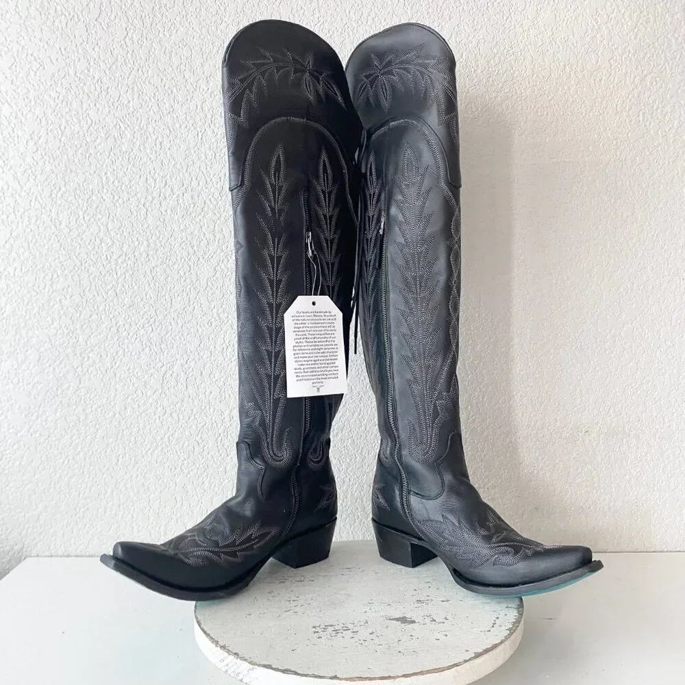 Lane LEXINGTON Over The Knee Womens Cowboy Boots 7.5 Black Western Cowgirl Tall
